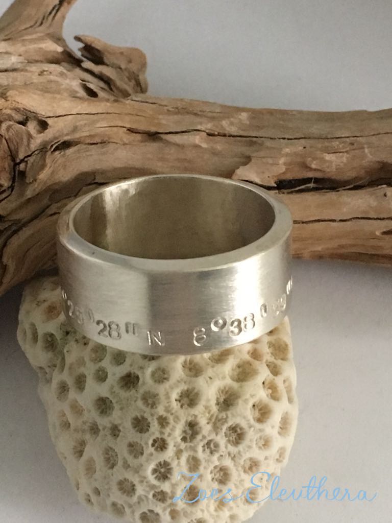 Ring Silver Text Coordinates Motif individual wide solid