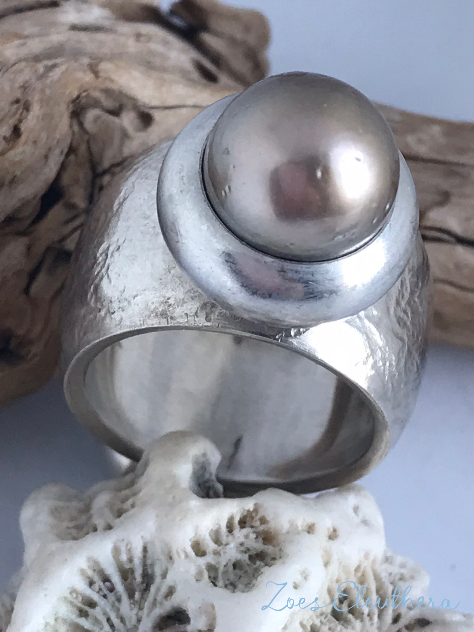 Ring Silver Tahiti Pearl convex