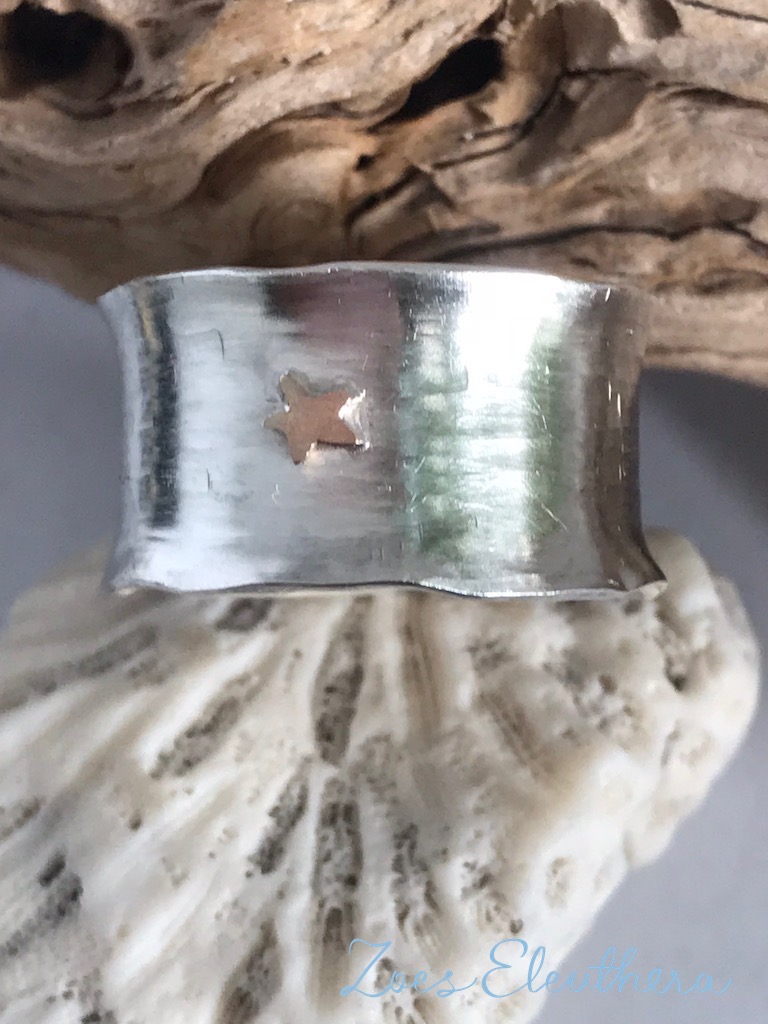 ring silver wave hammer blow delicate star gold