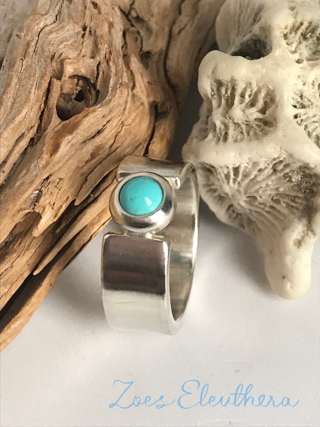 ring silver gemstone delicate turquoise