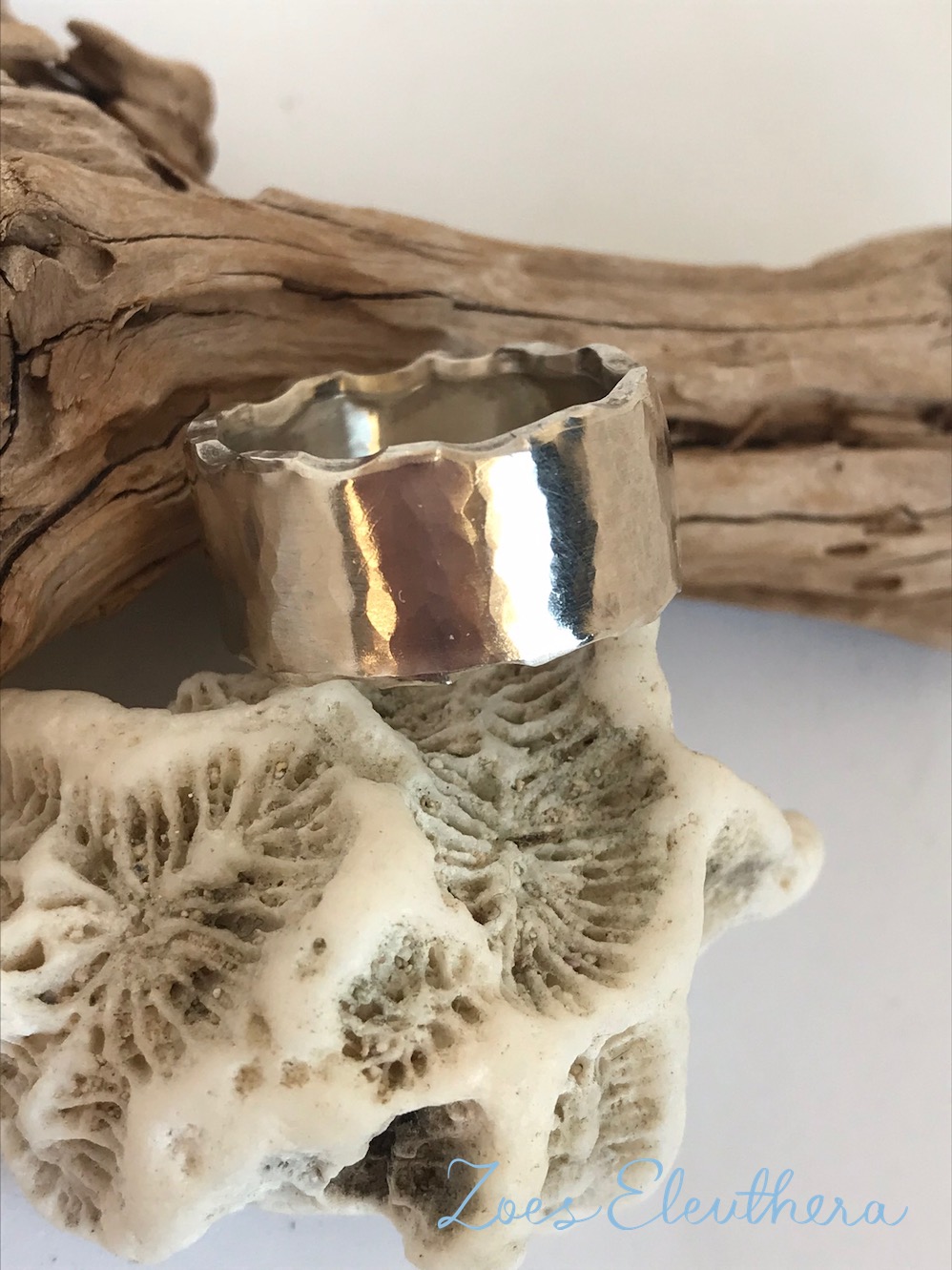 ring silver wave hammered